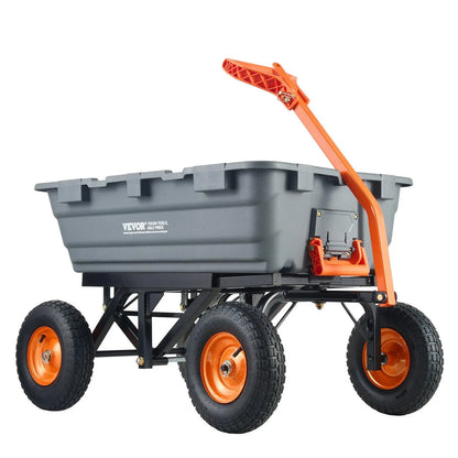 VEVOR Poly Garden Dump Cart with Easy to Assemble Steel Frame, 2-In-1 Convertible Handle, 13 Inch Tires, Max Capacity 1500 Lbs, Utility Wheelbarrow Productivity Yard