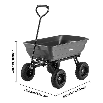 VEVOR Poly Garden Dump Cart with Easy to Assemble Steel Frame, 2-In-1 Convertible Handle, 13 Inch Tires, Max Capacity 1500 Lbs, Utility Wheelbarrow Productivity Yard